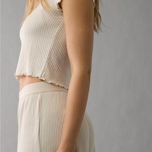 American Eagle Outfitters Cream Ribbed Pajama Set